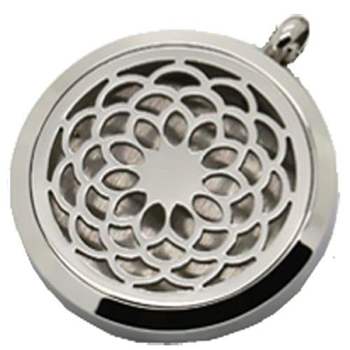 Aromatherapy Essential Oil Diffuser Locket Pendant (30 mm) with Necklace and Pads, Hypo-allergenic 316L Stainless Steel, Camellia Flower Petals, Round, Gift Set