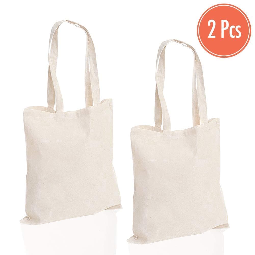 2 Pack Canvas Bag, Heavy Duty 14.6" x 16.5" Canvas Tote Bag with Long Durable Handle, Eco Friendly Washable Reusable Craft Canvas Bags for Crafting School Promotional Items Shopping Decorating