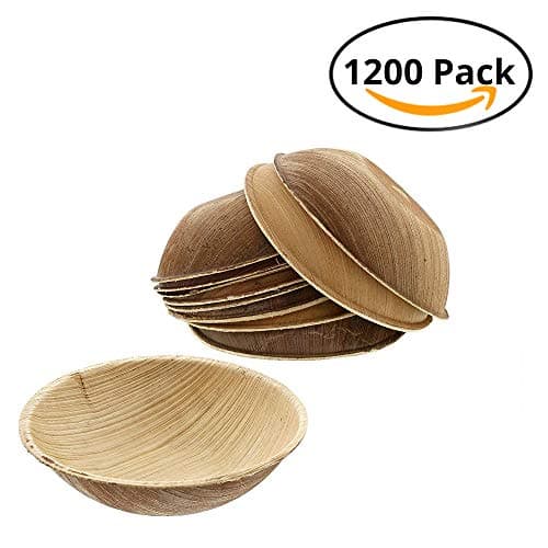 CaterEco Round Palm Leaf Bowl Set (1200 Pack) | Appetizer or Dessert Bowls |Ecofriendly Disposable Dinnerware | Heavy Duty Biodegradable Party Utensils for Wedding, Camping & More