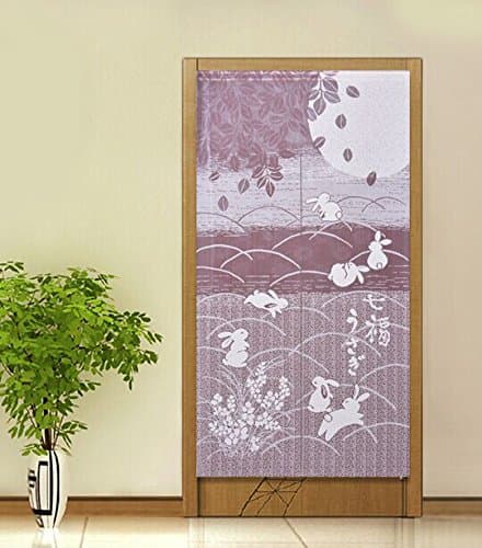 Easter Bunny White Rabbit Seven Friends Autumn Full Moon White Moon Light Falling Leaves Japanese Noren Style Doorway Curtain