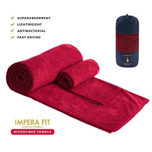 2 Pack Microfiber Sport Towel By IMPERA FIT: Quick Drying And XL Lightweight Towel (72 x 24'') with Hand/Face Towel (29 x 14") for Travel, Gym, Swimming, Yoga, Camping, Super Absorbent