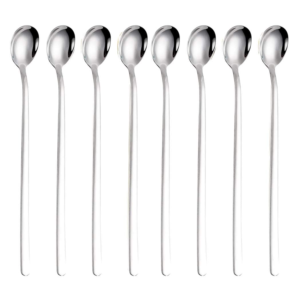 Long Handle Ice Cream Tea Spoon 8 Piece 18/10 Stainless Steel Mixing Ice Cream Cocktail Cocktail Stirring Spoons Set Dishwasher Safe 9 Inch Silver