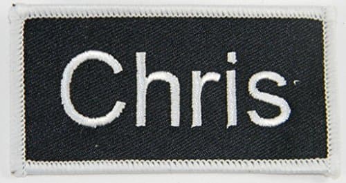 "Chris" Name Tag 3 3/4" wide x 1 3/4" tall". Logo Sew Ironed On Badge Embroidery Applique Patch