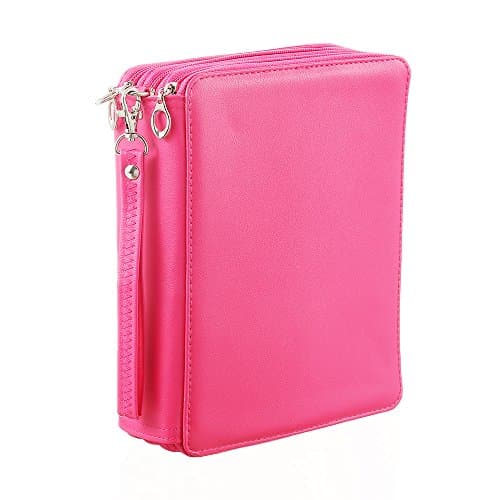 120 Slot PU Leather Pencil Case 3 Layer Large Capacity Pencil Bag for Colored Pencils Watercolor Art Supplies (Pink)
