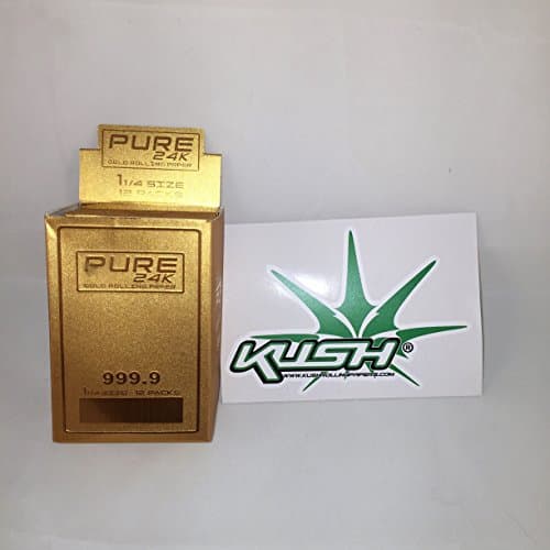 Pure 24kTM Gold Rolling Papers 1 1/4 Size Display of 12 Packs, 2 Sheets Per Pack + Limited Edition Kush Sticker