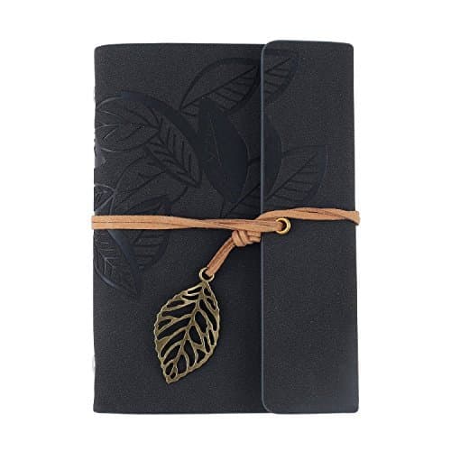 WICOO Portable Retro Journal Memo Dream Notebook Paper Notepad Leaf Blank Diary (Black)