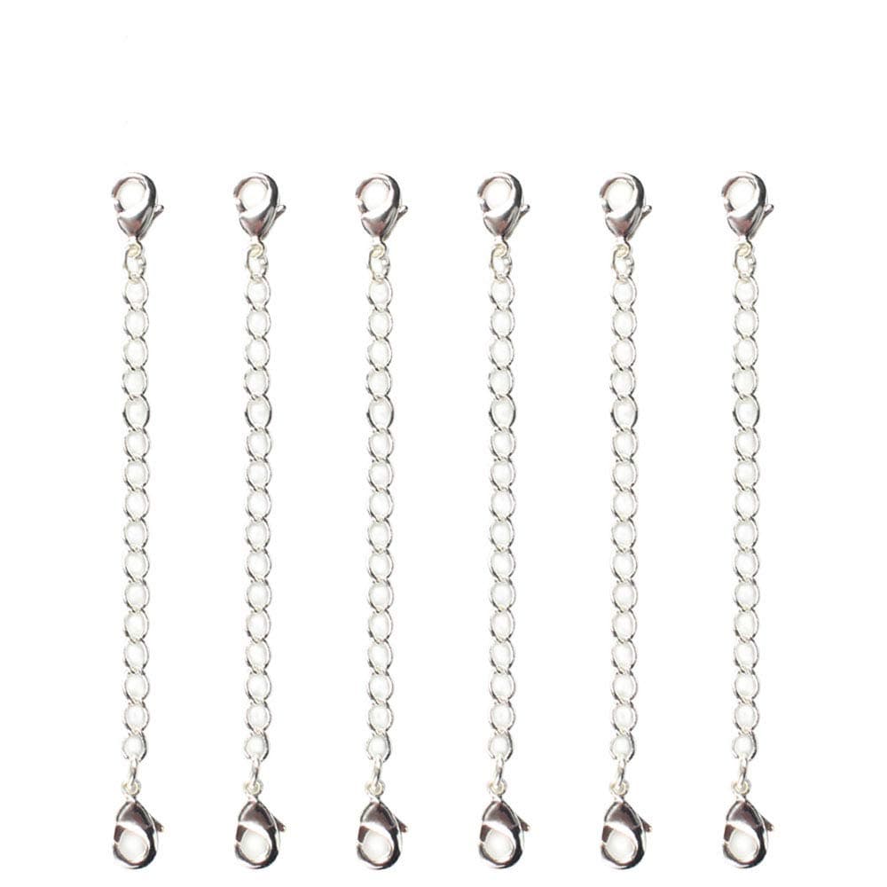 SPUNKYCHARMS 12 PCS Silver Plated Brass Chain Extender with 2 Lobster Claw Clasps Bulk for Necklace Bracelet Jewelry Making Wholesale 6 Inch