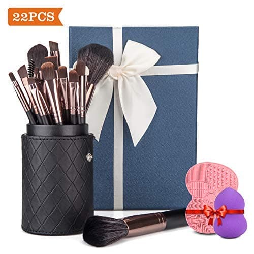 Makeup Brushes Set 22 Pcs Professional Eyeshadow Eyebrow Eyeliner Brushes Full Set with Travel Brush Case,Beauty Sponge and Makeup Brush Cleaner Mat (Blue Gift Box)