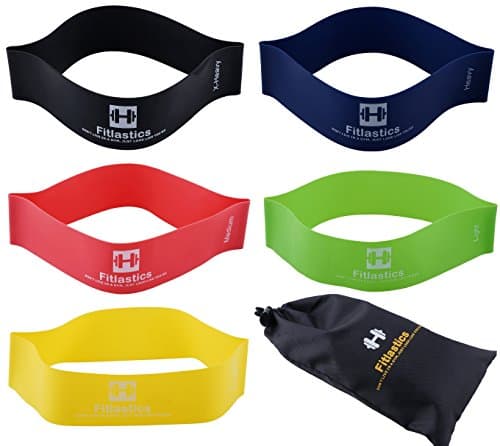 Fitlastics Resistance Loop Exercise 12 Inch Bands for Legs & Strength Training with Carry Bag, Set of 5