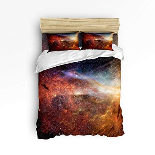 USOPHIA Queen Size 4 Pieces Bed Sheets Set, Night Sky Galaxy Nebula Stars Space 3D Print Floral Duvet Cover Set