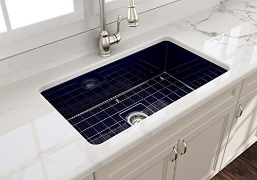 Sotto Undermount Fireclay 32 in. Single Bowl Kitchen Sink with Protective Bottom Grid and Strainer in Sapphire Blue