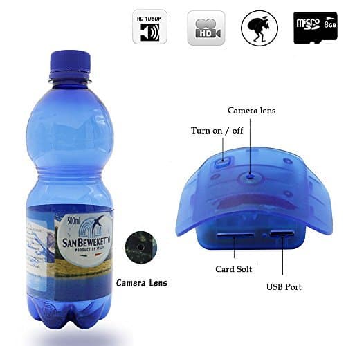 Spy Camera - EOVAS Water Bottle Camera - 1080P HD - Hidden Camera - Mini DV Surveillance Nany Camcorder Support Motion Detection with 8GB SD Card (Free)