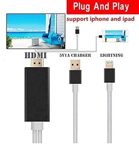 HDMI Cable for iphone ipad to TV iphone ipad Adapter Cable 6.4Ft Lightning MHL to HDMI Cable 1080P HDTV Adapter for iPhone 5 6 6S 6Plus 6splus 7 plus (black)