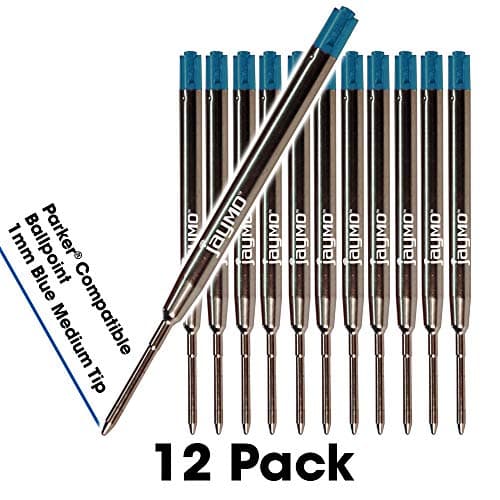Jaymo - 12 - Blue Parker Compatible Ballpoint Pen Refills. Smooth Writing German Ink and Medium Tip. #1782470
