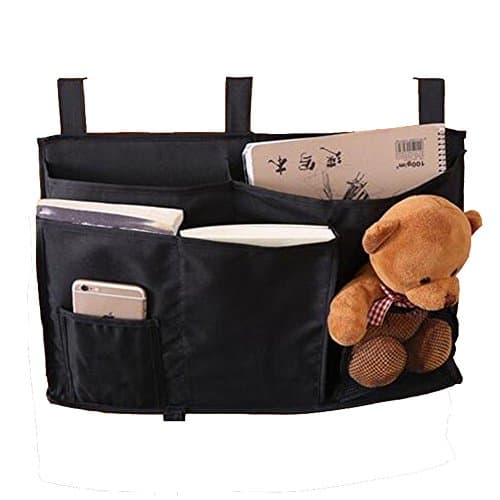 ZARO Bedside Storage Bag Hanging Organizer Caddy Sofa Container, Waterproof Oxford Fabric Fit for Dorm / Car / Pram / Hospital Bed / with 8 Pockets for Remote, Books, Glasses, Tissue, Toys-Black
