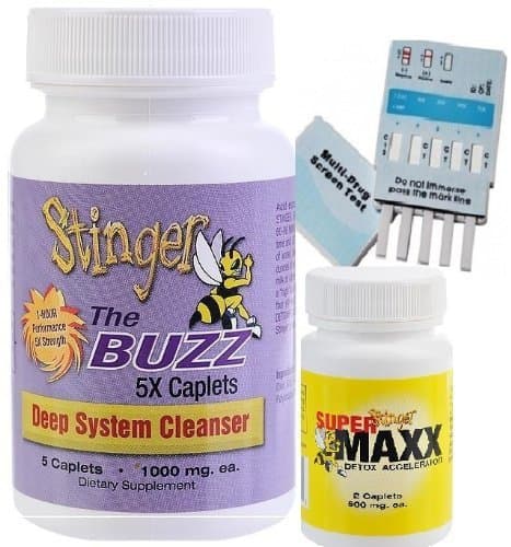 1 Bottle (5 Caplets) Stinger The Buzz 5x Strength 1 Hour Total Detox Flush w/ 1 free 6 Panel drug tests (mAMP/THC/OXY/COC/OPI/BZO) by Guardian Pharmaceuticals
