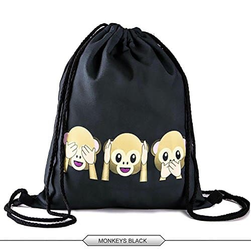 Hellathund 3d emoji characters series Light Drawstring Bags Friday Printed Unisex Backpacks for kids( 12"(w)15.5"(h)) (monkey black)