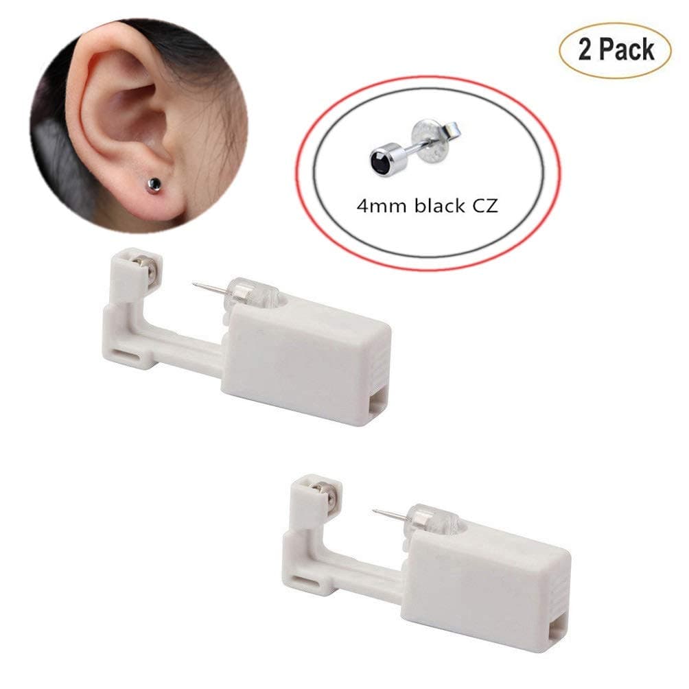 JINTOP Ear Piercing Gun,Disposable Safty Painless Earring Piercing Tool Kit 1/100 Ear Stud 2 Pcs (225 black zircon)