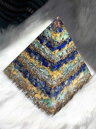 Large Lapis Lazuli, Amazonite, Quartz, & Gold Flake Orgone Pyramid