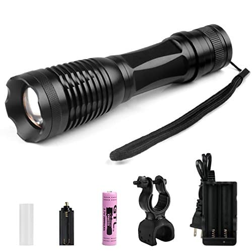 Sunperlon 900 Lumen Tactical Flashlight Ultra Bright LED Handheld Flashlight Bike light Bundle 5 light model with Rechargeable Batteries, AC Charger + Charger Base and White Battery Tube+Mount Holder