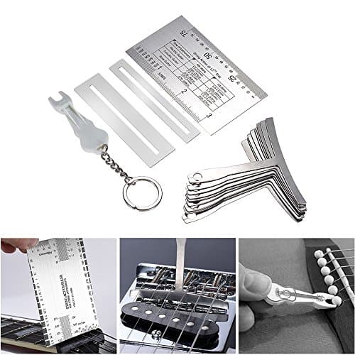 HeavenSense 13pcs Luthier Guitar Bass Tools Set Pin Puller Keychain Double Sided Gauge Ruler 9 Stainless Steel Understring Radius Gauges 2 Protector Guards