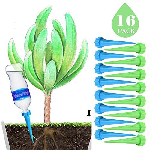 DCZTELG Plant Waterer Spikes Devices System-Automatic Drip Irrigation Watering Care Your Flower Travel Forgetting Potted Plants Green&Blue 16 Pack