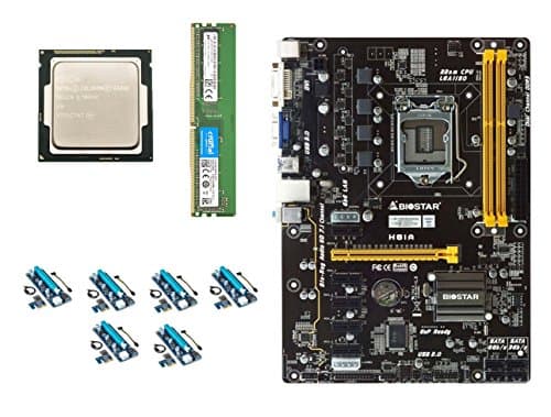 Build Your Own Barebones Mining Rig Bundle with BIOSTAR H81 CryptoCurrency Mining Motherboard – Includes Intel G1820 CPU, 4GB DDR3 RAM and PCI-e Risers – Choose from 860-1500W Power Supply, SSD & Case