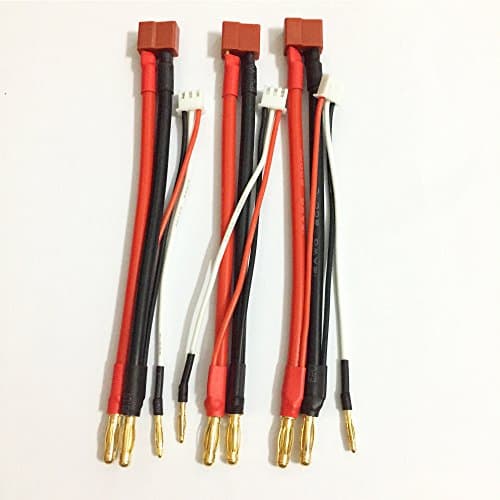 Oishi Tech 3pcs 2S balance charging cable connector 4.0mm gold bullet banana to T female plug 12AWG silicone wire for car lipo battery hard case cable