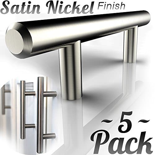 5pk SOLID Stainless Steel, Bar Handle Pull: Fine-Brushed Satin Nickel Finish | 5" Hole Center | Kitchen Cabinet Hardware / Kitchen Cabinet & Drawer Pulls (5 IN Center to Center, 5 PK)