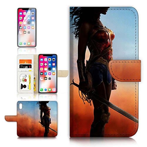 ( For iPhone X ) Flip Case Wallet Cover with Screen Protector - US B30003 - Wonder Woman Super Hero B30003