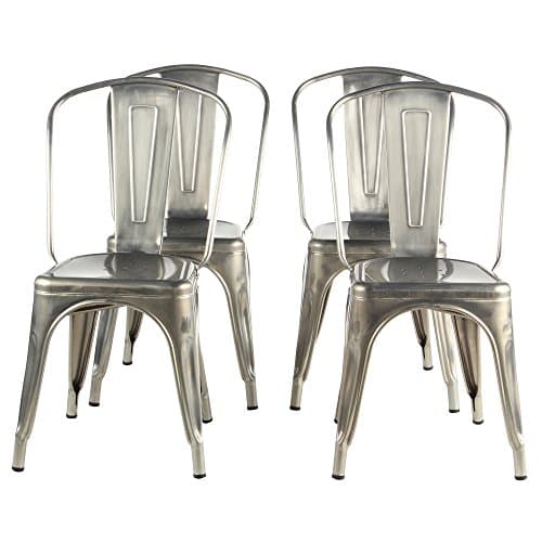 Tolix Style Bistro Dining Side Chair, Galvanized Silver, Set of 4