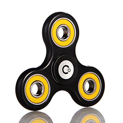 Qualwin Best 2017 DIRT RESISTANT EDC Tri-Spinner Fidget Toy Smooth Surface Finish Ultra Durable 2-3 Min Spins Non-3D printed (One Black/yellow)