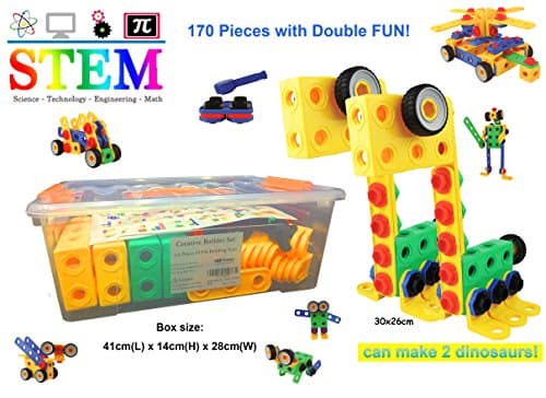 Creative Builder Set - 170 Pieces STEM Building Blocks Toys for Boys and Girls from koolsupply. For 3, 4 and 5+ Year Old Boys & Girls. Fun and STEM Learning Support