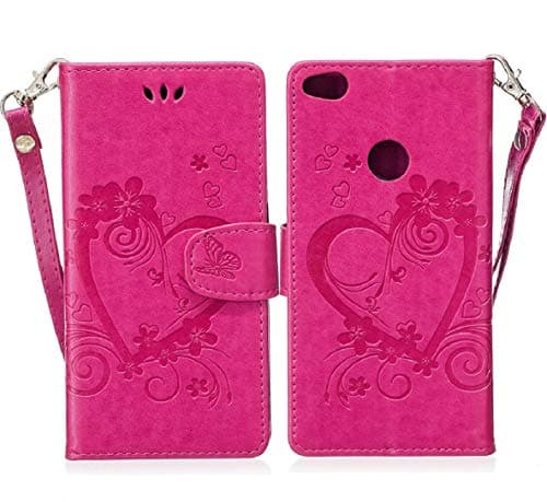 Huawei Y560 Stand Case, Portable Foldable Heart Flip Useful Devise Cards Slots Cover, LICHE Butterfly Strap Protect Slim Thin Wallet Phone Light Case for Huawei Y560 Rose
