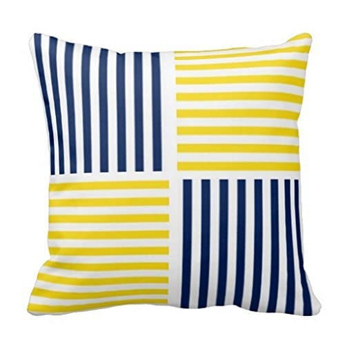 Yellow And Navy Blue Nautical Stripe Pillow Case