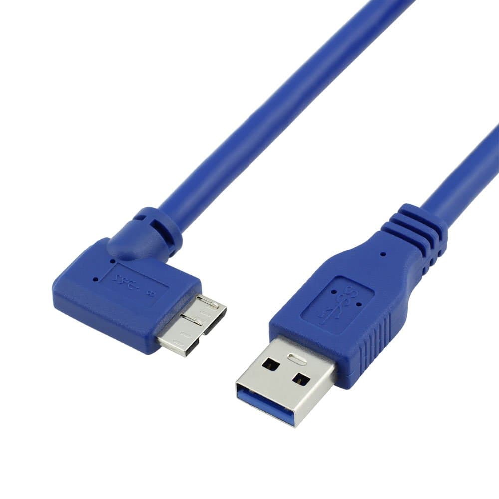 COOLIS Super Speed USB 3.0 A Male to Micro B Male Cable with Angle Shape, Blue (1.0meter/3.3Feet)
