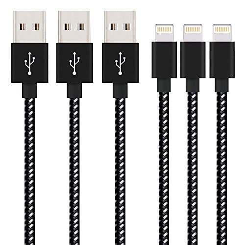 iPhone Charger, 3-Pack 6Ft Mingu, Nylon Braided Cord Lightning Cable to USB Charging Cable for iPhone 7 7 Plus 6s 6 5s 5c 5 SE, iPad Pro, Air, iPad mini 4 3 2, iPod Nano/Touch - Black &White