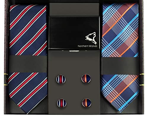 Men's Designer Tie and Wallet Set | RFID Blocking Wallet + 2 Premium Tie and Cufflinks | Northern Wolves Men's Accessories Set | Valentines Gift, Birthday Gift, Anniversary Gift for Men