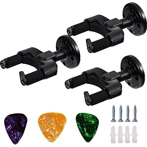 iRoundy Guitar Hanger Hook Holder Wall Mount Display for all size Guitars, Mandolin, Banjo,Bass(3Pack Black)