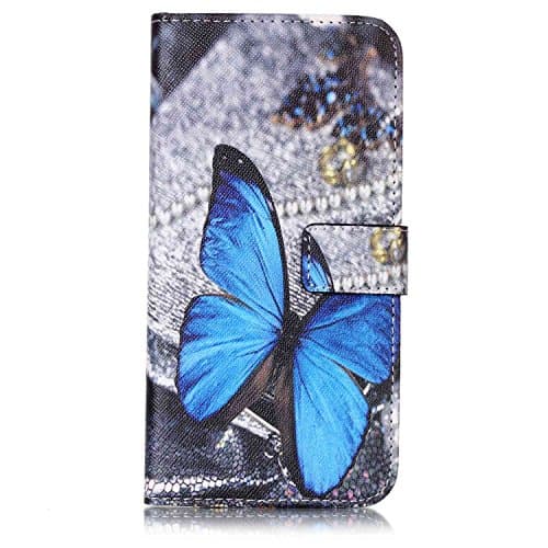 iPhone 7 Plus Case, Lanstyle Leather Wallet Cover Case with Stand Card Solt for iPhone 7 Plus 5.5 inch (A butterfly)