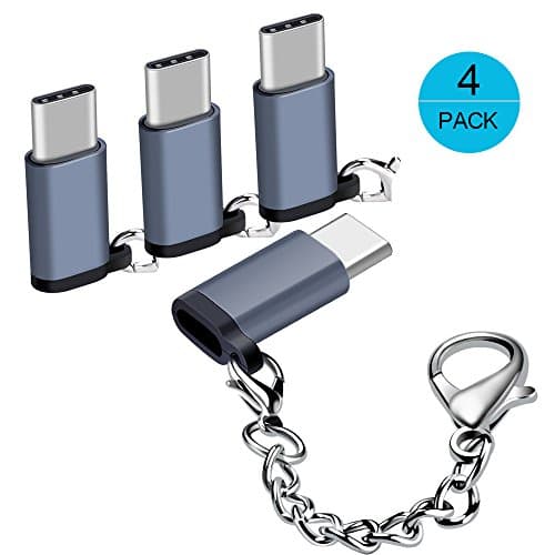 USB Type C Adapter 4 Pack, Hootek USB-C Male to Micro USB Female Connector with Keychain for Samsung Galaxy S8 S8+, Note 8, MacBook, LG G5 G6 V20 V30, Nexus 5X 6P, Pixel XL, Nintendo Switch and More