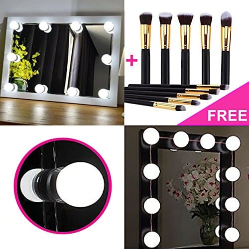 Hollywood Style LED Vanity Mirror Lights Kit with 10 Dimmable Bulbs, Lighting Fixture Strip for Makeup Vanity Table Set in Dressing Room (2018 New Version Lights + 10 FREE Brushes)
