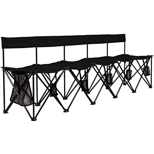 Sportify Deluxe 5 Seater Ergo-Back Foldable Bench with 5 Drink Holders & Gear Pocket (Black)