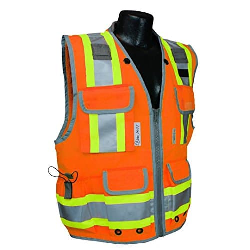 VERO1992 Reflective Vest Class 2 Heavy Woven Two Tone Engineer Hi Viz safety vest 3M 8712 Tape (Large, Orange)