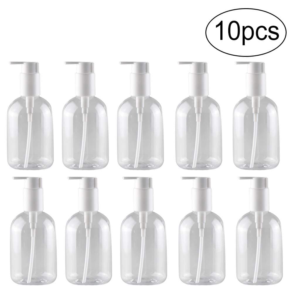11 oz Empty Plastic Bottles with Lotion Pump Dispenser BPA-Free Refillable Containers for Liquid Soap, Hand Sanitizer Pack of 10 (white)