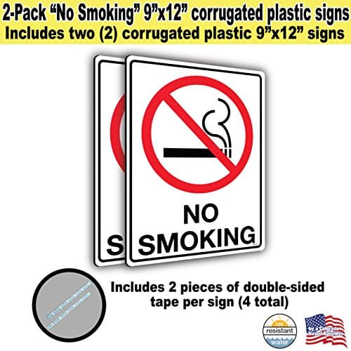 9x12 No Smoking Sign Rust Resistant, Light, Long-lasting Stop Smoking Sign with Double Sided Adhesive Tape (2)