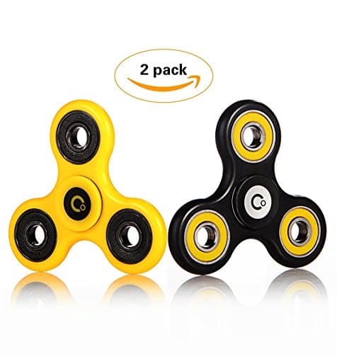 Qualwin Best 2017 DIRT RESISTANT EDC Tri-Spinner Fidget Toy Smooth Surface Finish Ultra Durable 2-3 Min Spins Non-3D printed (two pack) (Yellow/Black&Black/Yellow)