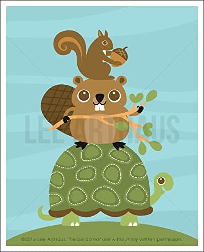 87A - Squirrel, Beaver and Turtle Tower UNFRAMED Wall Art Print by Lee ArtHaus