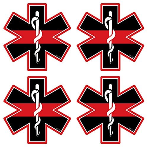 REFLECTIVE EMT Cross Red Line Hard Hat Stickers - 2 Pack #HH028-REF Fire Helmet Vinyl Decal Tool box