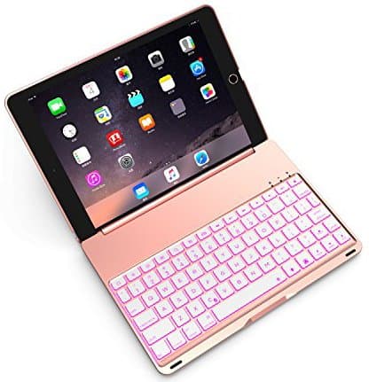 IPad Keyboard Case for 2017 IPad 9.7 Inch /iPad Air /iPad 2018 Wireless Bluetooth Keyboard Smart Auto Sleep/Wake with 7 Colors LED Backlight for Model: A1474/A1475/A1476/A1822/A1823/A1893 (Rose Gold)